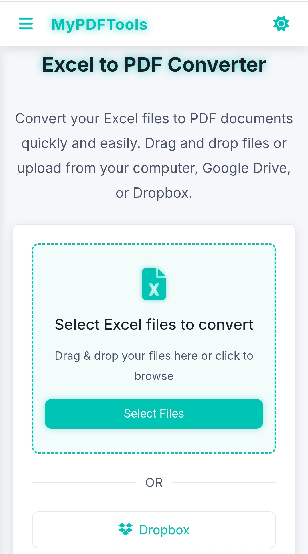 Screenshot of MyPDFTools Excel to PDF Converter Tool