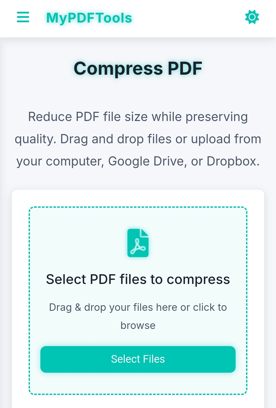 Screenshot of PDF compressor tool on MyPDFTools